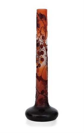 GALLE' GRANDE VASO IN VETRO DOPPIO, GALLE', 1900 CA., cilindrico con base a...