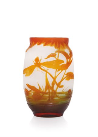 GALLE' VASO IN VETRO DOPPIO, GALLE', 1900 CA., ovoidale schiacciato con...