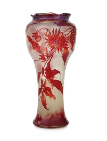 GALLE' VASO IN CRISTALLO DOPPIO, GALLE', 1900 CA., a balaustro con collo...