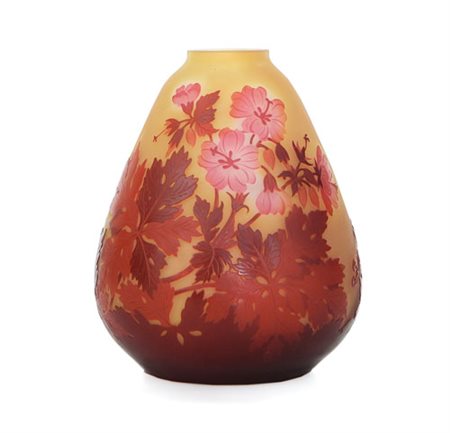 GALLE' VASO IN VETRO DOPPIO, GALLE', 1900 CA., ovoidale con decoro a fiori e...