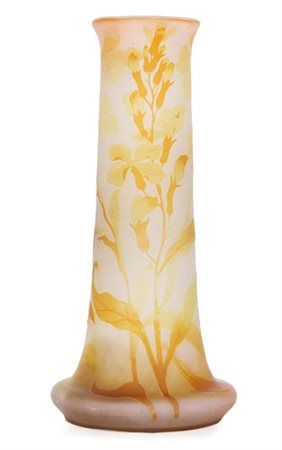 GALLE' VASO IN VETRO DOPPIO, GALLE', 1900 CA., a piede d'elefante con decoro...