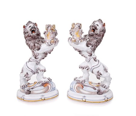 GALLE' RARA COPPIA DI GRANDI SCULTURE IN CERAMICA, GALLE', 1880 CA.,...