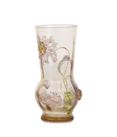 GALLE' VASO IN CRISTALLO FUME' DECORATO A SMALTI CON APPLICAZIONI CABOCHON,...