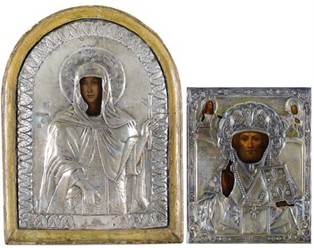 ICONA RUSSA DEL XIX SECOLO Santa ParascevaSan NicolaDue tempera all'uovo su...