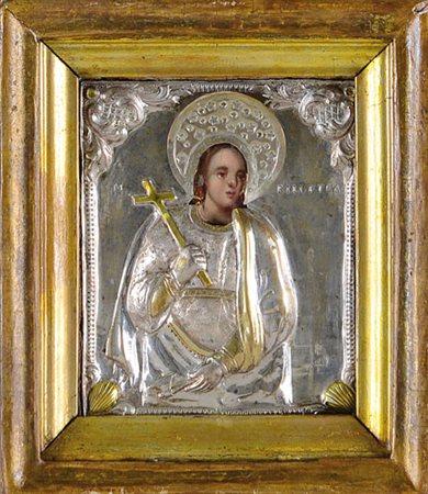 ICONA GRECA DEL XVIII SECOLO Santa FilofteaTempera all'uovo su tavola con...