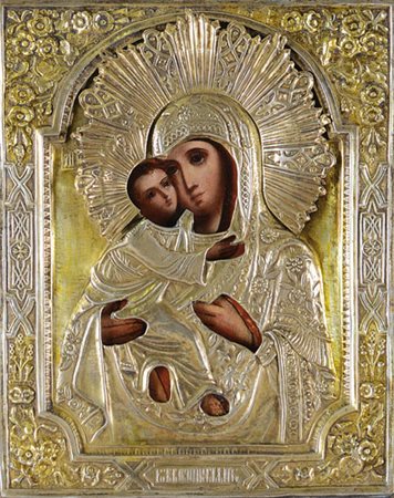 ICONA RUSSA DEL XIX SECOLO Madonna della tenerezzaTempera all'uovo su tavola...