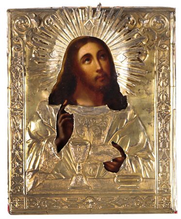 ICONA RUSSA DEL XIX SECOLO Cristo EucaristicoTempera all'uovo su tavola con...
