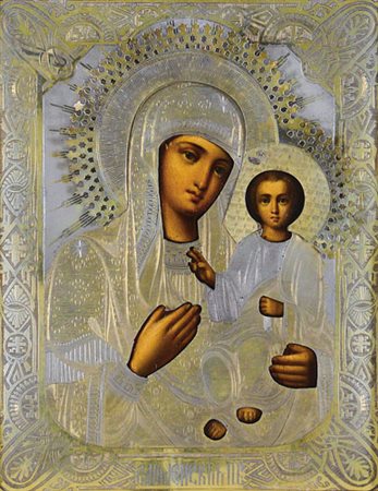 ICONA RUSSA DEL XIX SECOLO Madonna di Tichvin, 1889Tempera all'uovo su tavola...