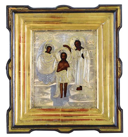 ICONA RUSSA DEL XIX SECOLO Battesimo di CristoTempera all'uovo su tavola con...