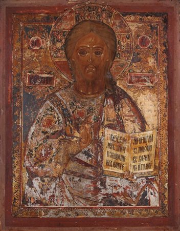 ICONA RUSSA DEL XVIII SECOLO Cristo della DeesisTempera all'uovo su tavola a...