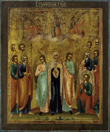 ICONA RUSSA DEL XIX SECOLO Ascensione di Cristo Tempera all'uovo su tavola,...