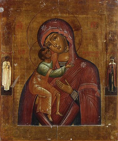 ICONA RUSSA DEL XIX SECOLO Madonna della tenerezzaTempera all'uovo su tavola,...