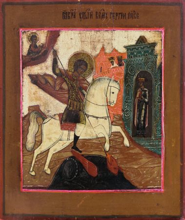 ICONA RUSSA DEL XIX SECOLO San Giorgio Tempera all'uovo su tavola, cm 35,7x30,2.