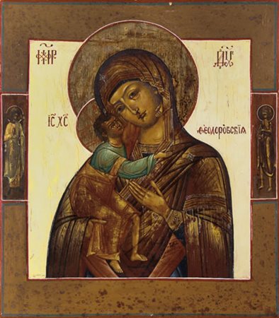ICONA RUSSA DEL XVIII SECOLO Madonna della Tenerezza Tempera all'uovo su...