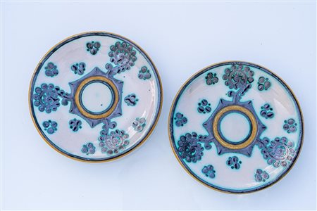 Coppia di piattini con girali in rame a spessore di Giancarlo Polidori   