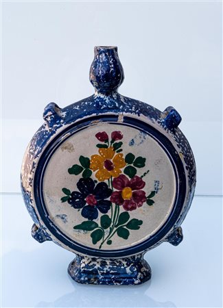 Fiasca del pellegrino con decoro floreale   Manifattura di Castelli degli inizi del XX secolo