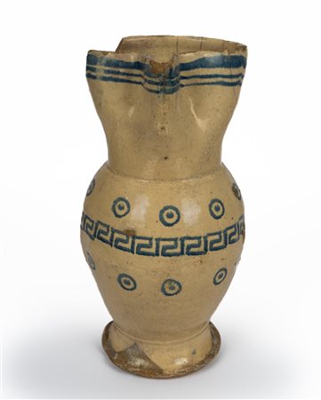 Grande brocca con decoro geometrico e a cerchi nei toni dell'azzurro   Manifattura di Grottaglie del XIX secolo