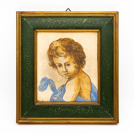 Mattonella ancora nello stato di biscotto raffigurante bambino con manto azzurro.   Fedele  Vitacolonna