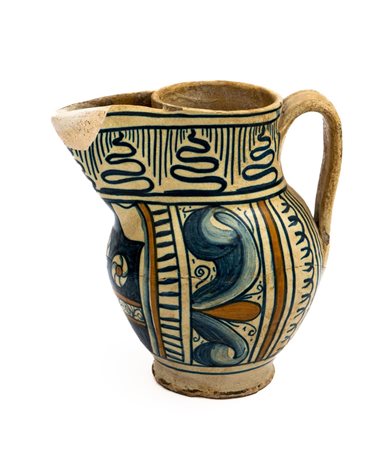 Boccale in maiolica a corpo ventricoso   Manifattura toscana del XVII secolo