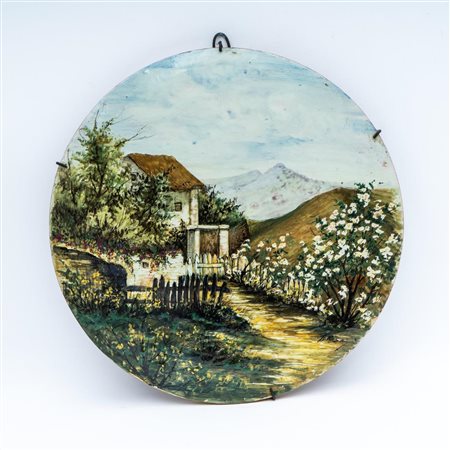 Mattonella maiolicata raffigurante armenti e greggi al pascolo   Antonio Rosa