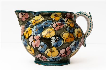 Brocchetta con decoro a fiori e manico a nastro   Manifattura di Giulianova della metà del XX secolo