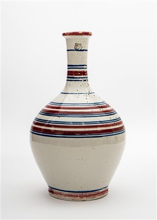 Bottiglia con decoro a cerchi rossi e blu concentrici   Manifattura di Castelli del XX secolo