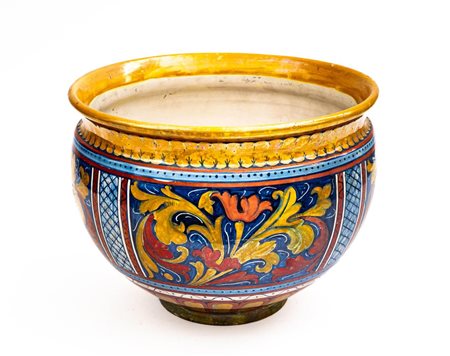Cachepot in maiolica a lustro metallico    Manifattura di Gualdo Tadino degli anni Venti del Novecento