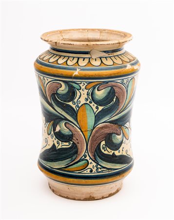 Albarello policromo con decoro a foglia gotica   Manifattura di Montelupo del XIX secolo