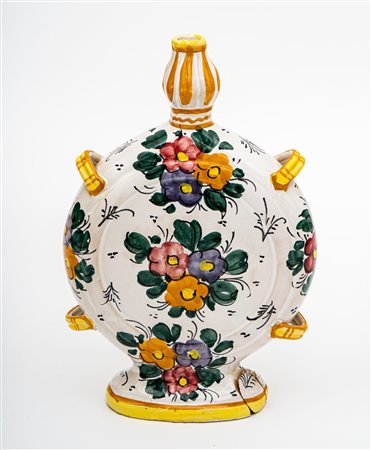 Fiasca da pellegrino con decoro floreale   Manifattura di Castelli (TE) degli anni '40 del XX secolo