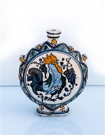 Fiasca da pellegrino con gallo sul fronte   Manifattura di Castelli del XX secolo