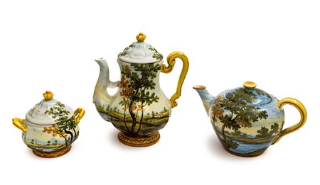 Servizio da the e caffè da 6 persone con decoro ad "ornato a paese"    Manifattura Bontempo Rapino del XX secolo