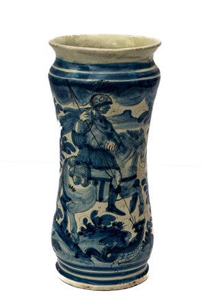 Albarello da farmacia raffigurante “San Giorgio e il drago”. Maiolica di Savona   