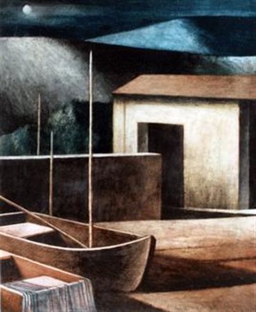 SCUFFI Marcello Tizzana, 1948 La barca (Quasi notturno di luna) olio su tela...