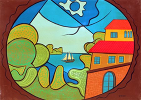 ORIANI Pippo Torino 1909 - Roma 1972 Paesaggio della Costa, anni 70 olio su...