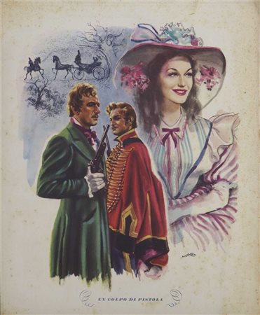 Locandina disegnata ''Un colpo di pistola'', 1950s
