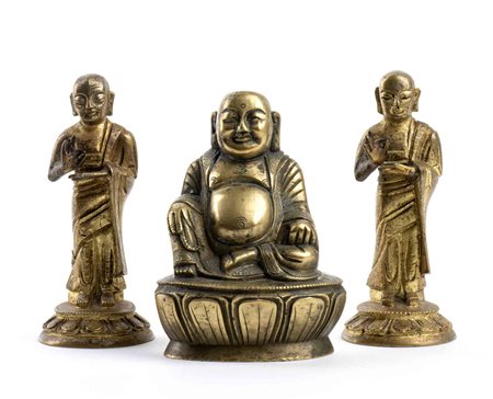  
BUDDHA E ATTENDENTI IN METALLO DORATO 
 