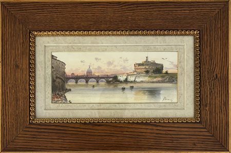 Federico Schianchi, Modena 1858 - 1918 Roma, Il Tevere nei pressi di Castel Sant'Angelo