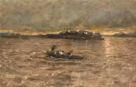 Mosè Bianchi "Temporale in laguna" 
olio su compensato (cm 38x59)
tracce di firm