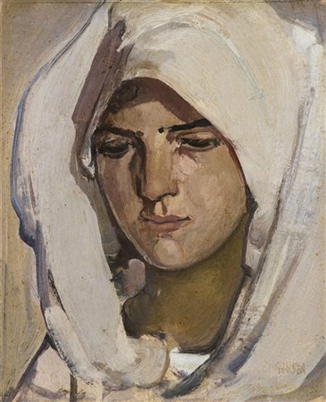 Giuseppe Biasi da Teulada "Donna velata" 
olio su compensato (cm 28,5x23)
firmat