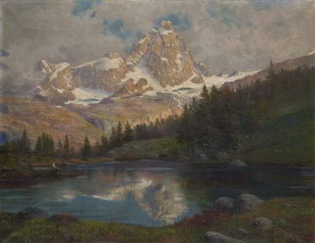 Leonardo Roda "Il Cervino dal Lago Blu" 
olio su tela (cm 80x103)
firmato in bas