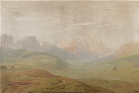 Oreste Albertini "Catinaccio, Sasso Piatto e Sassolungo visti dalla Val di Fassa