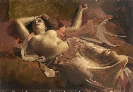 Giuseppe Amisani "Odalisca" 
olio su compensato (cm 84x122)
al retro: firmato
in