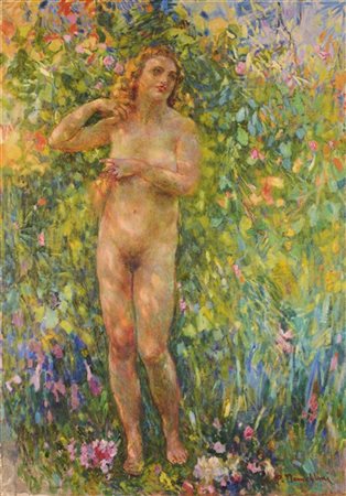Plinio Nomellini "Grande nudo" olio su tela (cm 210x145)