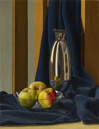 Ugo Celada da Virgilio "Composizione con argento e mele" 
olio su compensato (cm