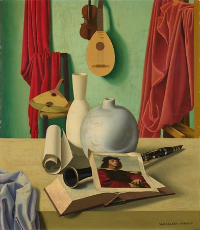 Ugo Celada da Virgilio "Composizione con strumenti musicali, vasi e ritratto di