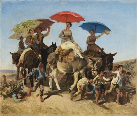 Giuseppe Palizzi "Ritorno dalla fiera" 
olio su tela (cm 77x90)
firmato in basso