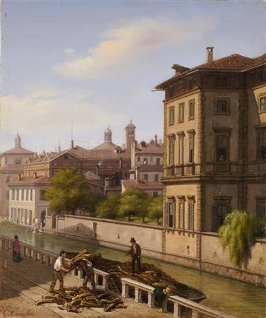 Carlo Canella "Naviglio nella Strada dell'Ospedale, La consegna della legna" 
ol