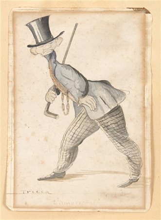 Angiolo Tricca Lotto composto da due caricature 
tecniche miste su carta (cm 24,