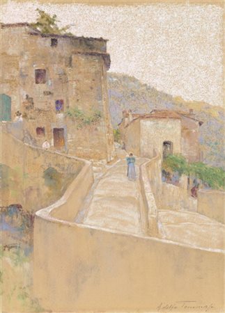Adolfo Tommasi "Scorcio di paese toscano" 
tecnica mista su carta (cm 50x35)
fir