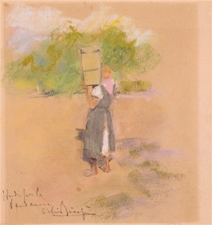 Silvio Bicchi "I fusti per la vendemmia" 
tecnica mista su carta (cm 16,5x14,5)